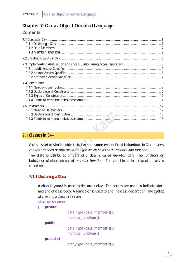 Chapter 7 C++ As OOP | PDF