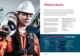 3332 Title Offshore Marine
With a rich history in the marine sector, Atlas has grown
in the last 30 years into a global specialist in providing
offshore marine professionals for vessels – from single
placements to entire crews, from stewards to masters.
Our reliable and fully certified professionals have
extensive fleet and regional experience, ensuring that
their performance is fully aligned with industry best
practice.
Atlas Professionals has developed into an industry
leader providing competent, experienced personnel
to the offshore marine industry. We are proud of the
longstanding relationships with our many clients and
professionals, who believe in and benefit from our
specialist approach.
Our specialist areas include, but are not limited to:
•	 Survey and Survey Support Vessels
•	 Platform Supply Vessels / Anchor Handling Vessels
•	 Subsea Support Vessels / Diving Support Vessels
•	 Offshore Construction Vessels
	 (Cable and Pipe Lay, Crane Vessels, etc.)
•	 Heavy Lift Vessels
•	 Emergency Response and Rescue Vessels / 		
	 Standby Vessels
•	 Well Stimulation and Intervention Vessels
•	 Floatels
•	 Seagoing Tugs
•	 Crew Transfer Vessels
•	 Accommodation barges
The Offshore Marine division is specialised in providing HR solutions for
complex demands in the offshore marine industry. Our local knowledge
and many years of international experience guarantee compliance in all
HR solutions we offer, always taking into consideration factors such as
nationality, tax residency, and country of employment.
Offshore Marine
Experienced seafarers of any rank
•	 Master / DPO
•	 Chief Officer / DPO
•	 1st Officer / DPO
•	 2nd Officer / DPO
•	 1st Maritime Officer
•	 Maritime Officer
•	 Tug Master
•	 Radio Operator
•	AB
•	 Chief Cook
•	Cook
•	 Chief Engineer
•	 1st Engineer
•	 2nd Engineer
•	 3rd Engineer
•	Motorman
•	Oiler
•	 Barge Engineer
•	 Hydraulic Engineer
•	 Chief Electrician
•	 Electrical Technical Officer
•	 Chief Mechanic
•	 Rigging Supervisor
•	 Barge Master
•	 Lifting Supervisor
•	 Crane Operator Heavy Lift
•	 Deck Engineer / Foreman
•	Rigger
•	Deckhand
•	Bosun
 