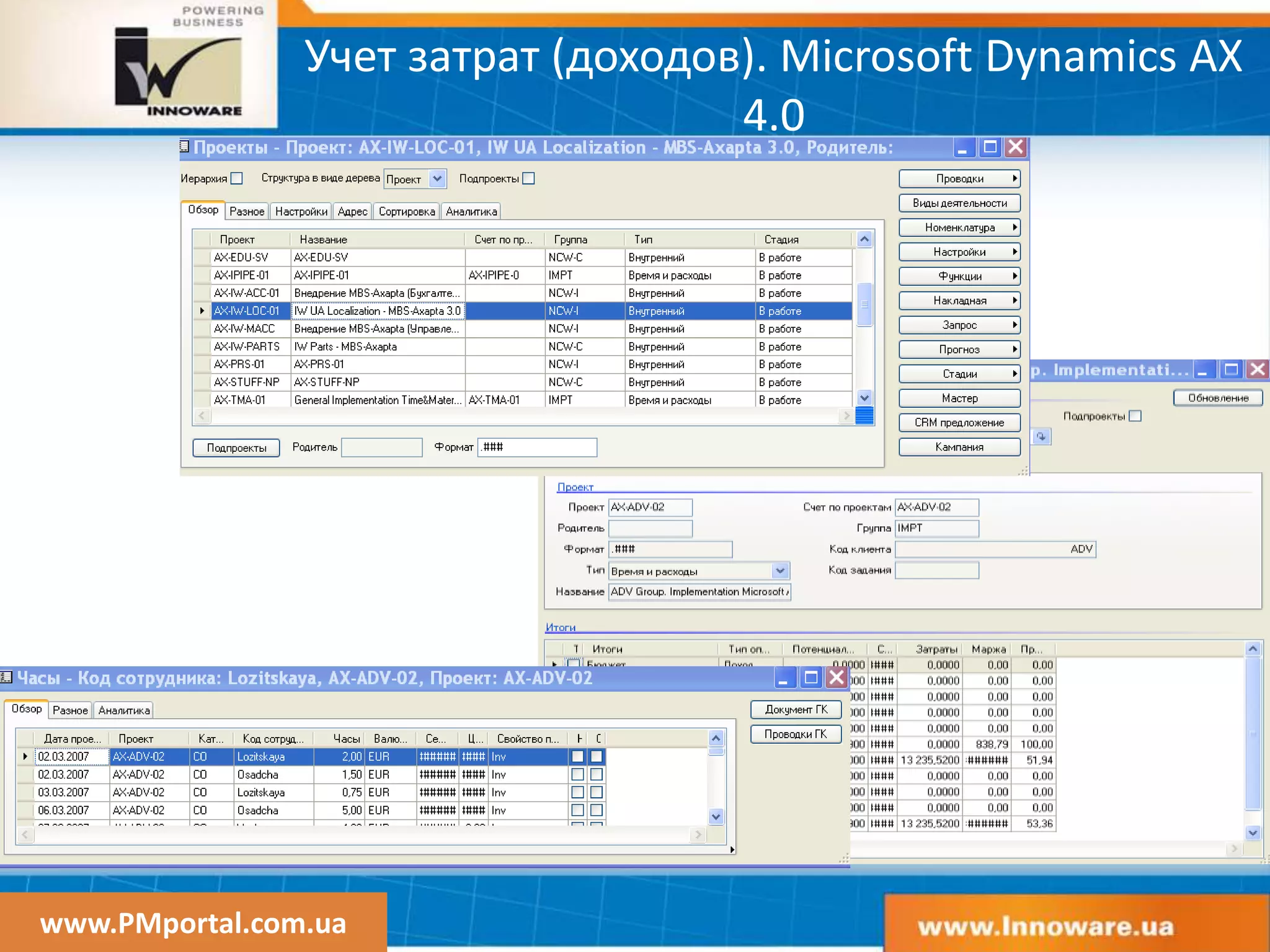 www.PMportal.com.ua
Учет затрат (доходов). Microsoft Dynamics AX
4.0
 