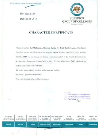 Superior Cheracter Certificate