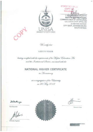 UNISA certificate