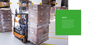 106 107
LOGISTICS
After an order has been picked and prepared
for shipping, it is shipped almost immediately.
The contents may comprise items that have
been specially made, or items which we stock
on behalf of the customer. Danpoort offers
customers all kinds of different options subject to
negotiation; for example, we can stock products
and supply them on a call-off basis.
 