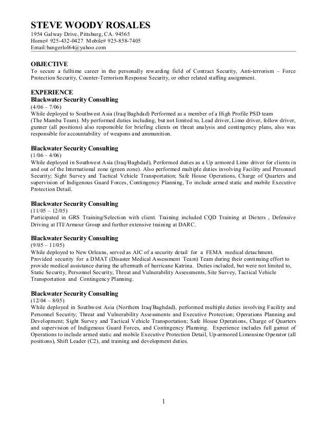 grapevine resume executive protection resumes