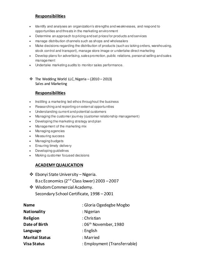 gloria marketing cv marketing cv