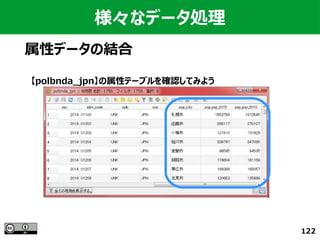 122
様々なデータ処理
属性データの結合
【polbnda_jpn】の属性テーブルを確認してみよう
 