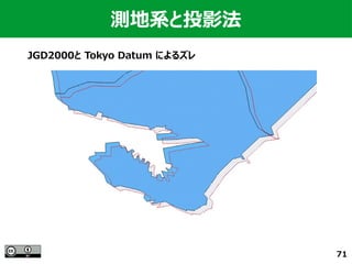 71
測地系と投影法
JGD2000と Tokyo Datum によるズレ
 