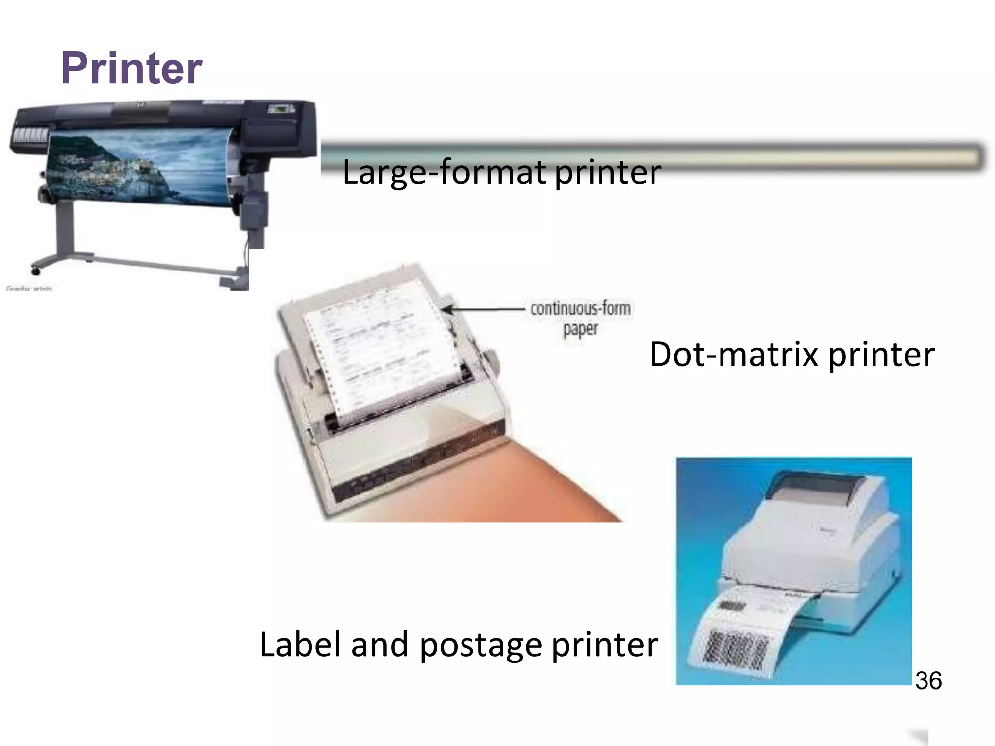 Printer
Large-format printer
Dot-matrix printer
Label and postage printer
35
36
 