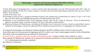 Monitoraggio e valutazione dei Programmi Regionali (PR) FESR e FSE Plus
e approccio Key Performance Indicators (I)
A front...