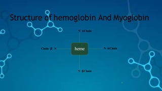 Structure of hemoglobin And Myoglobin
6
heme
N αChain
Chain β N
N βChain
N αChain
 