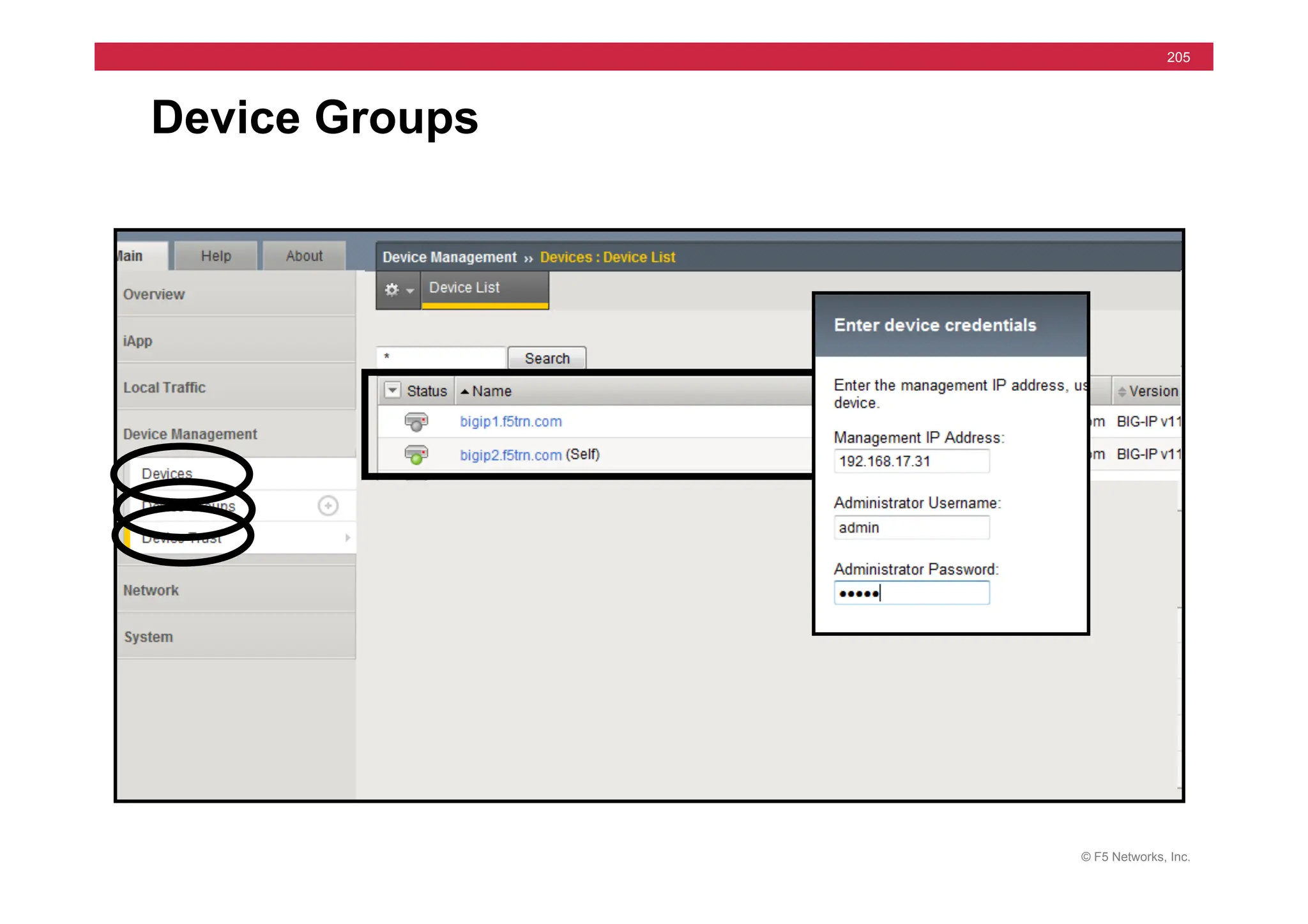 © F5 Networks, Inc.
205
Device Groups
 