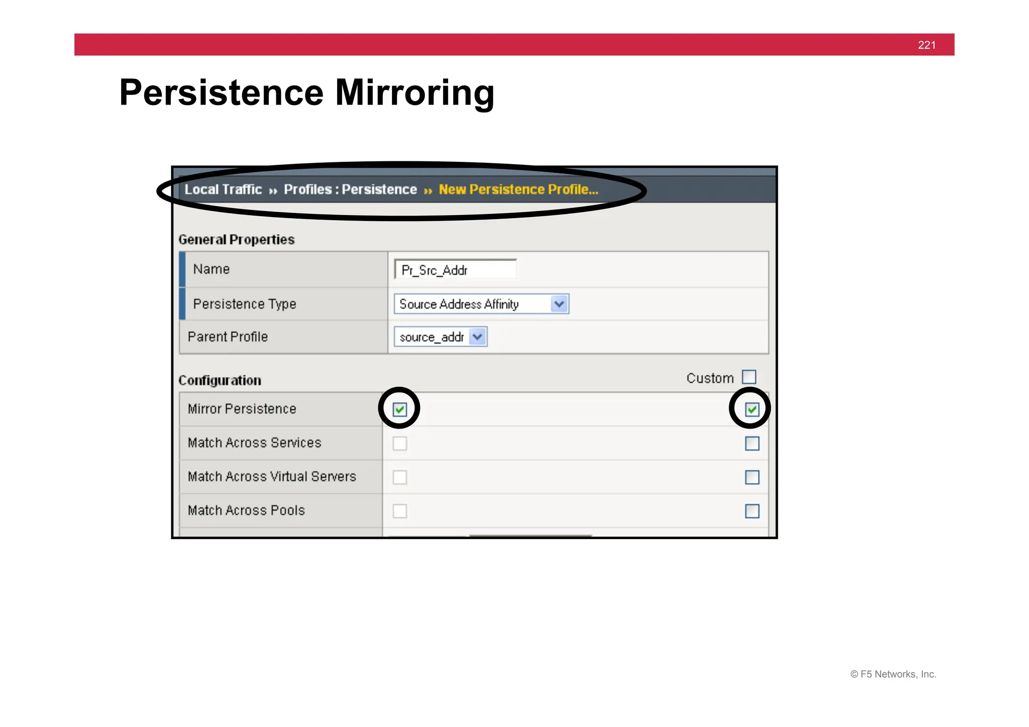 © F5 Networks, Inc.
221
Persistence Mirroring
 