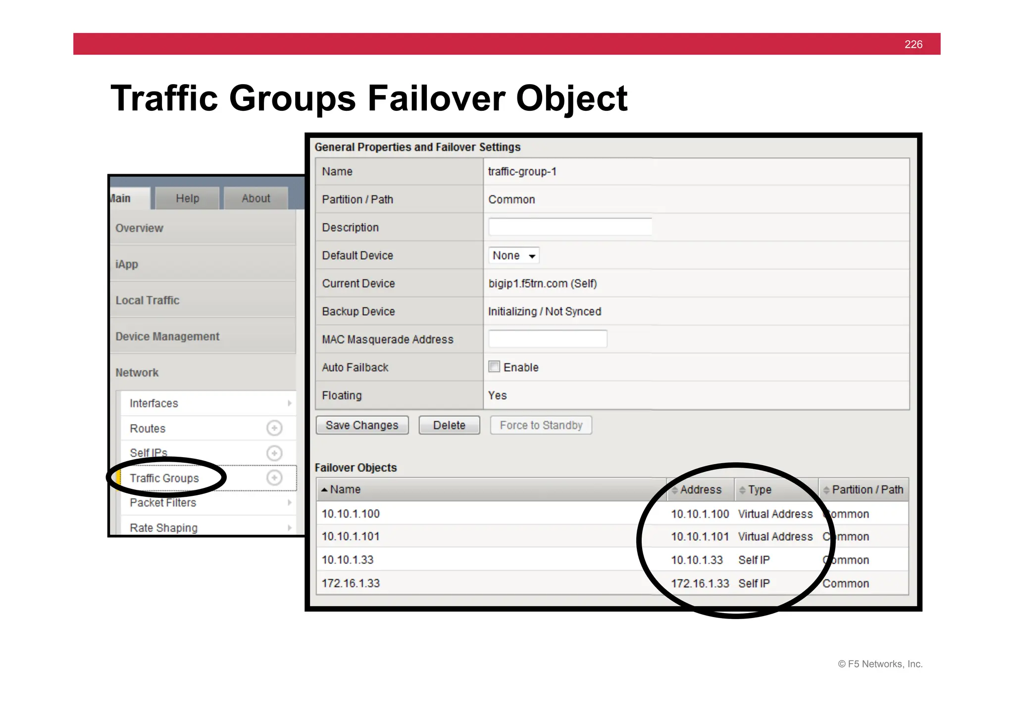 © F5 Networks, Inc.
226
Traffic Groups Failover Object
 