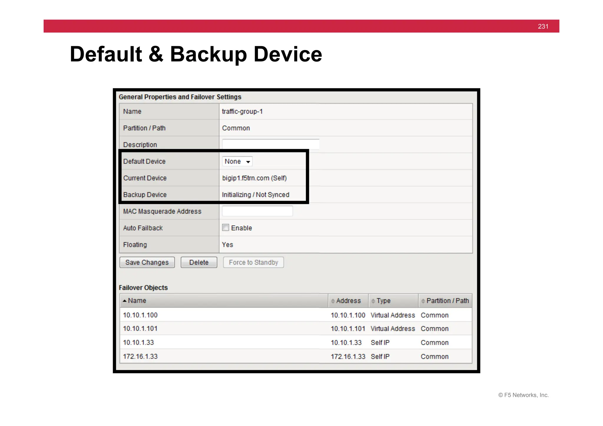 © F5 Networks, Inc.
231
Default & Backup Device
 