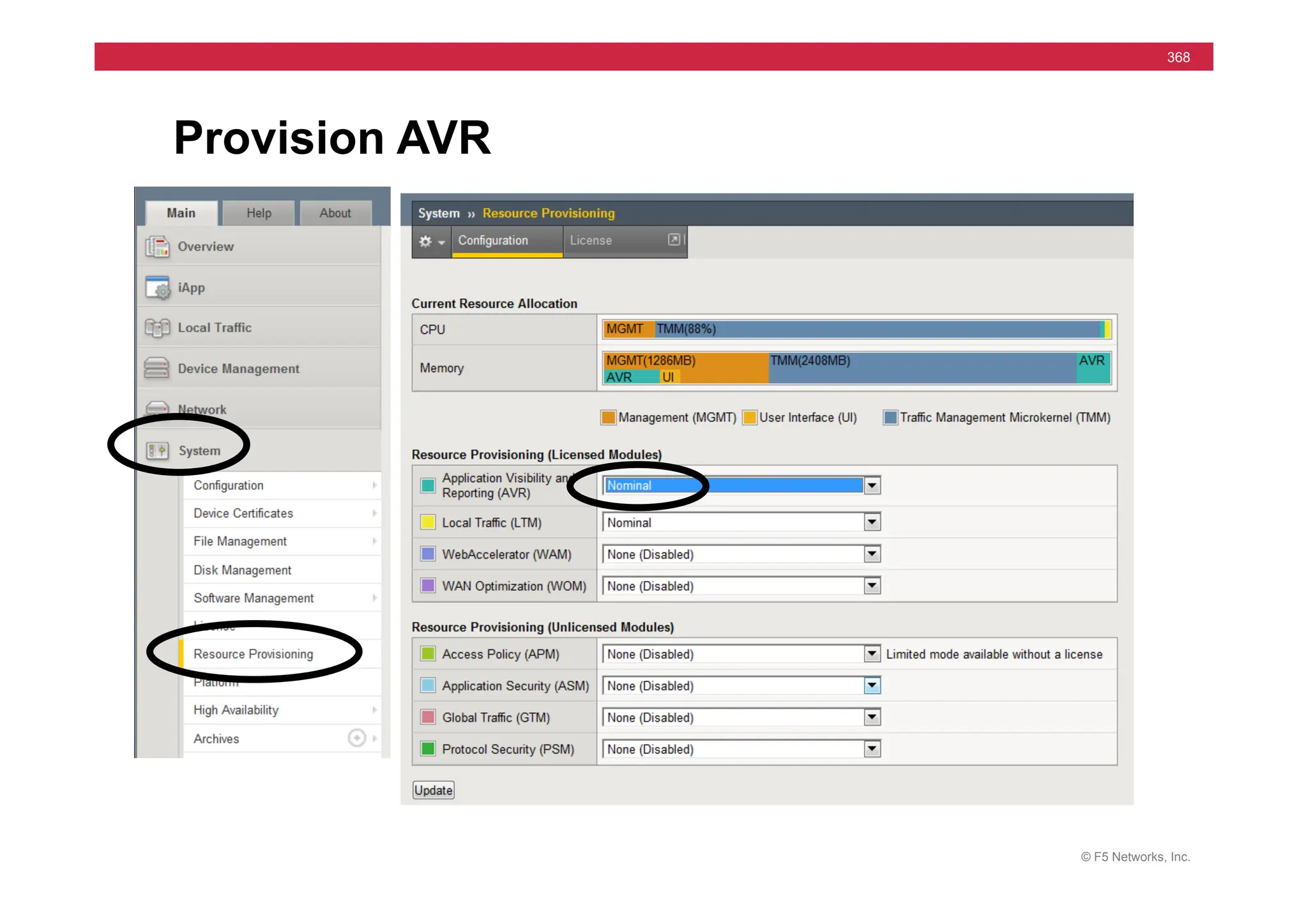 © F5 Networks, Inc.
368
Provision AVR
 
