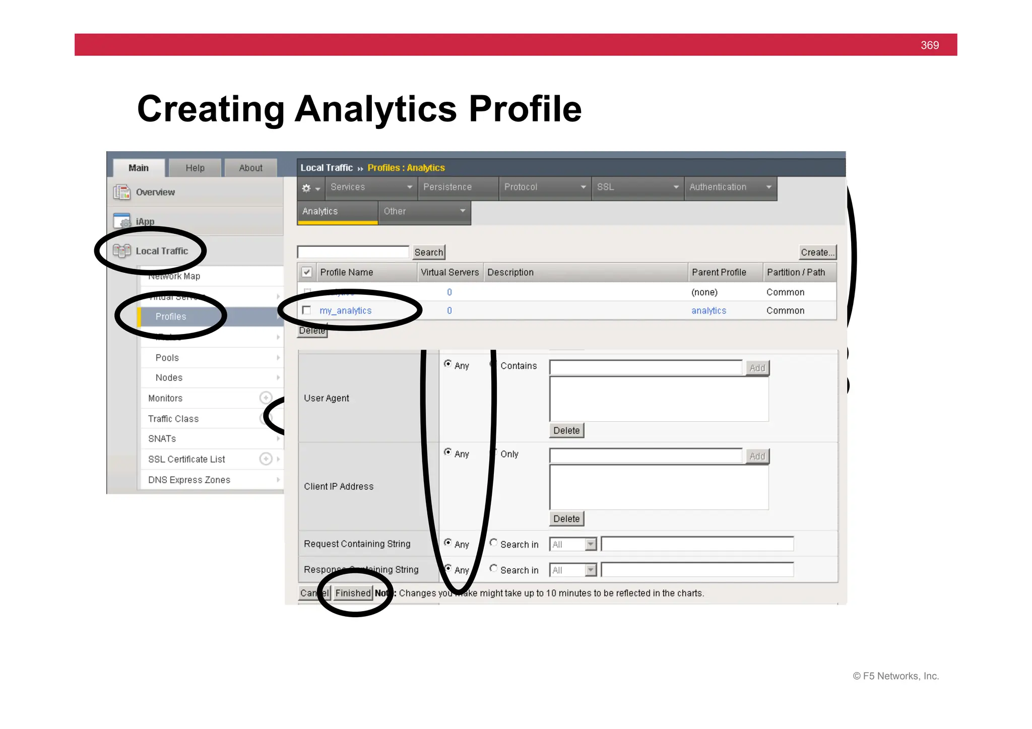 © F5 Networks, Inc.
369
Creating Analytics Profile
 