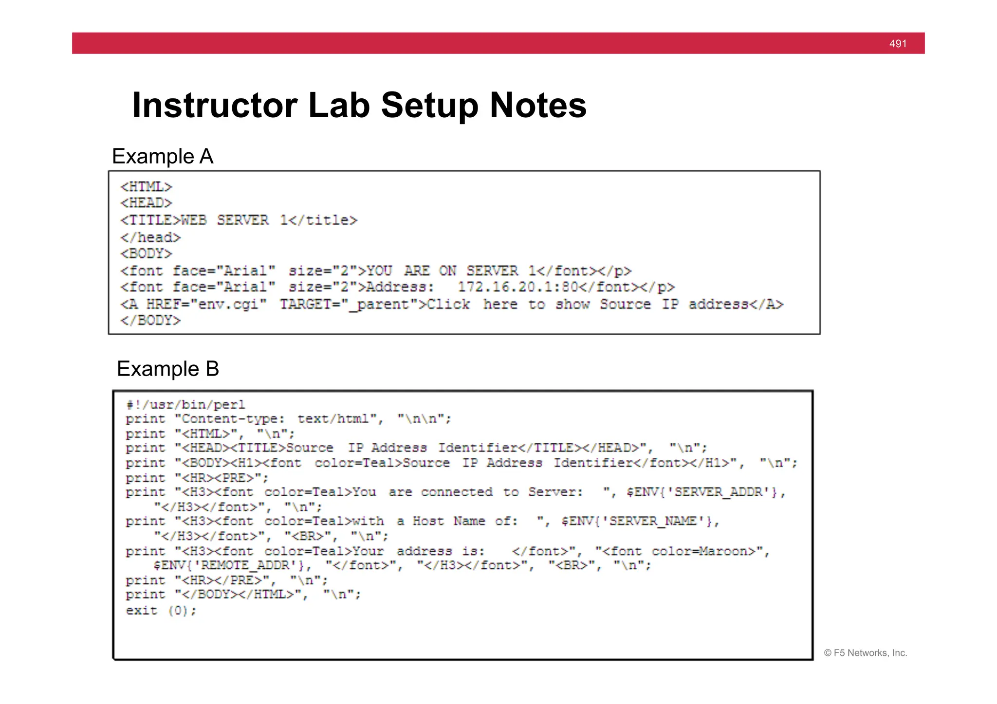 © F5 Networks, Inc.
491
Instructor Lab Setup Notes
Example A
Example B
 
