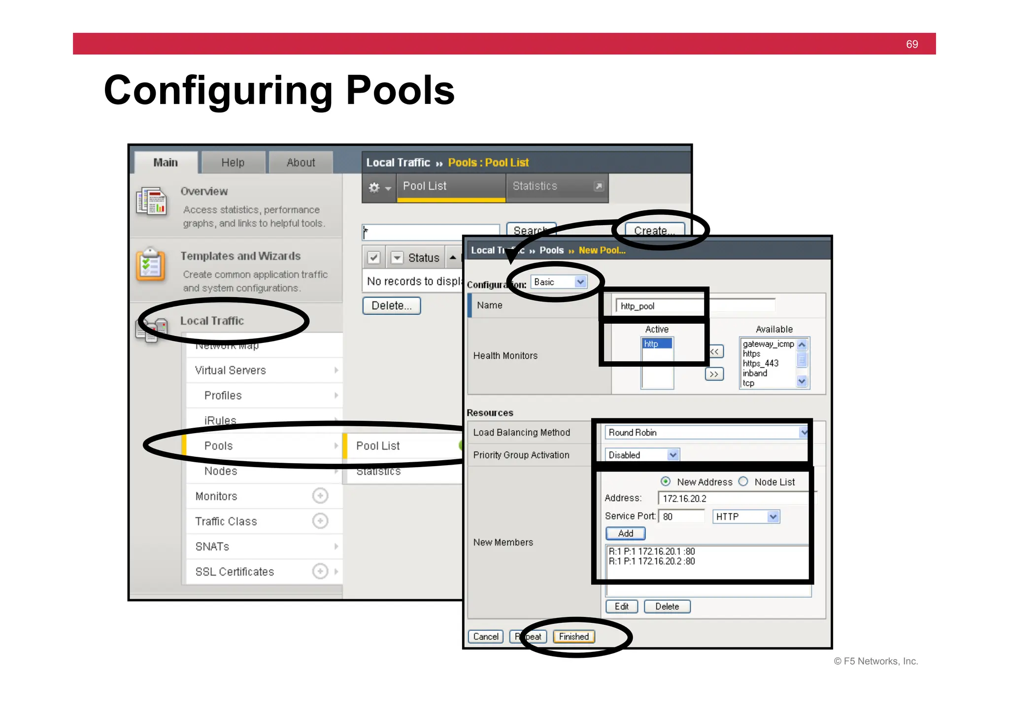 © F5 Networks, Inc.
69
Configuring Pools
 