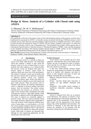 Design & Stress Analysis of a Cylinder with Closed ends using ANSYS | PDF