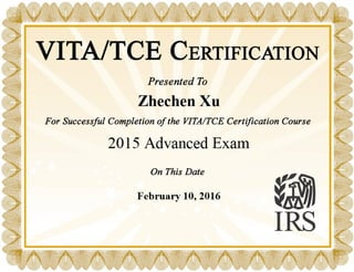 2015 VITA Advanced Certificate