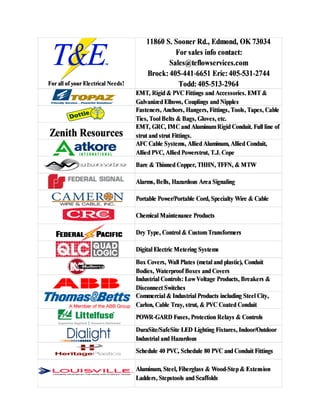 T&E Electrical Products Line Card