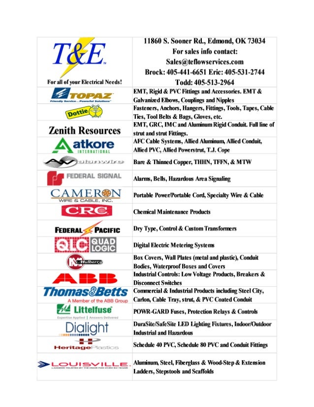 T&E Electrical Products Line Card