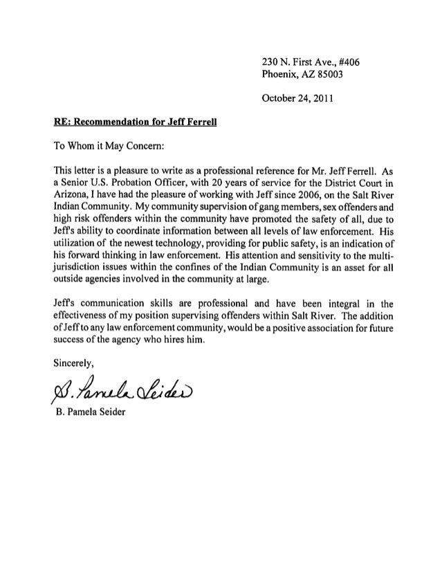 of recommendation from pam seider law enforcement letter of recommendation