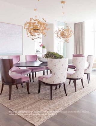 The exotic and daring nymph chandelier with gold butterflies flying all around the brass
structure makes this dining room a flirtatiously whimsical to the eye
The exotic and daring nymph chandelier with gold butterflies flying all around the brass structure
makes this dining room a flirtatiously whimsical to the eye
 