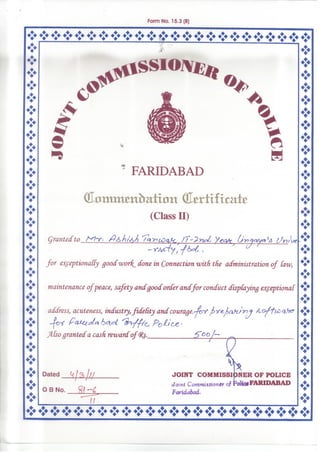 Ashish Joint Commisioner Police Software Certificate