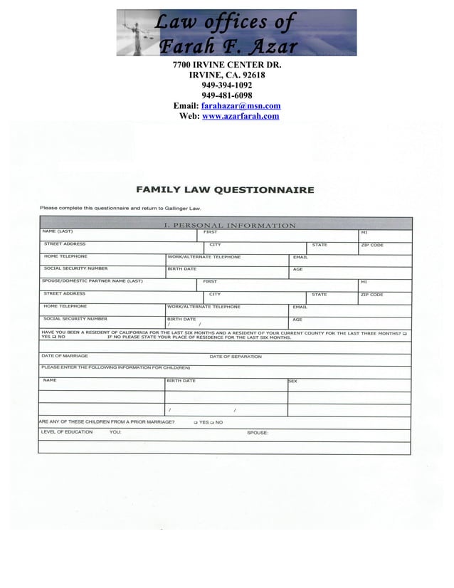 Family law Questionnaire PDF
