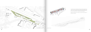 25 50
It 'is clear that as the metal frame of the ground ﬂoor with primary
colors is in stark contrast with the ﬁrst ﬂoor material. Where it was
chosen to use a double skin along which to grow climbing plants,
just to accentuate what is contained inside the building.
Space, form, function and material constantly linked together in
every part of project.
axonometric viewaxonomesite plan
28 29
100m
 