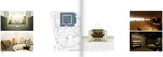 56 57
site plan
25 50 100m
The Nile Gallery that is one of the six modules, which form the Thema-
tic Gallery. This is a virtual theatre as a whole, with exception for the
display case and diorama areas integrated with the architecture. It is
quite a large room, with a perfectly controlled luminance level, for the
best presentation of projections. The area of display cases and diora-
mas is located under the mezzanine in order to achieve the perfect
conditions of no lighting invasion or noise excess. frogﬀfm
the representative large-scale objects the Core presents modulated
series of
display cases carefully and orderly placed so as to facilitate the circula-
The Nile Galle
tic Gallery. Th
display case a
quite a large r
best presenta
mas is locate
conditions o
thhhe reepresent
seeeries
dispplayy casees
100m
 
