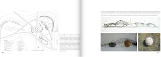 1. reception
2. auditorium 250 people
3. multipurpose room
4. bar/restaurant
5. administration
6. shop
7. sports Center
8. gym
9. changing room
10. nursing
11. classrooms
12. teachers room
13. double rooms
14. leisure rooms
15. kitchen
16. dining room
17. event zone
18. parking
The complex is has a structure as a campus,
creating diﬀerent areas where to place the
diﬀerent activities related primarily to the
allocation of the new Soccer Training Center.
At the same time it oﬀers multi-functional
services so that it can give birth to a real pool
of assets that can holds not only the sport but
many other events for the people of Buenos
Aires. The theme of vitality was integrated by
creating places completely ﬂexible and modi-
ﬁable depending on the size and importance
of all kinds of events, from concerts, dance
classes, schools for children up to debates and
sporting events.
The attention to the topography of the site has resulted in a reinterpretation of the concept of pampas and green prairies of Argentina
that are an essential feature. Feature in fact reproposed so as to avoid overground buildings and recreating a new kind of hilly system in
which visitors can walk and experience in the best way this huge lawn from which it emerges only the spherical building of the audito-
rium. In addition, this green expanse is cut only by paths covered with a white ﬁnish to bring to mind the lines of the playing ﬁelds.
1
25 100m50
site plan
2
3
4
5
6
7
8
9 10
11
11
11
11
12
13
13
14
15
16
17
18
as a campus,
to place the
marily to the
ining Center.
ulti-functional
to a real pool
the sport but
ple of Buenos
ntegrated by
ble and modi-
d importance
ncerts, dance
o debates and
80 81
 