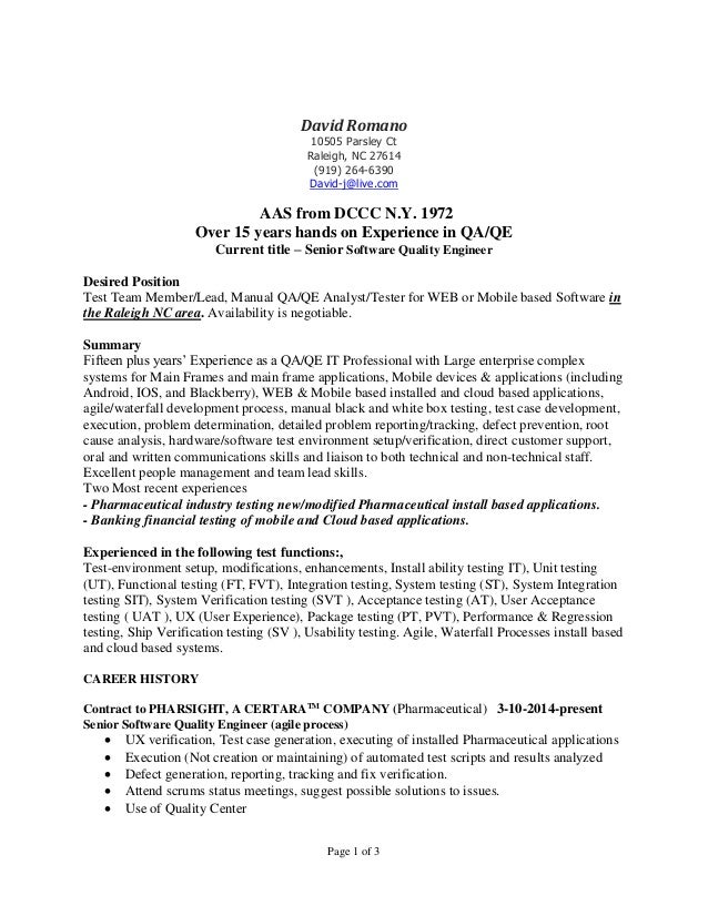 Manual testing resume