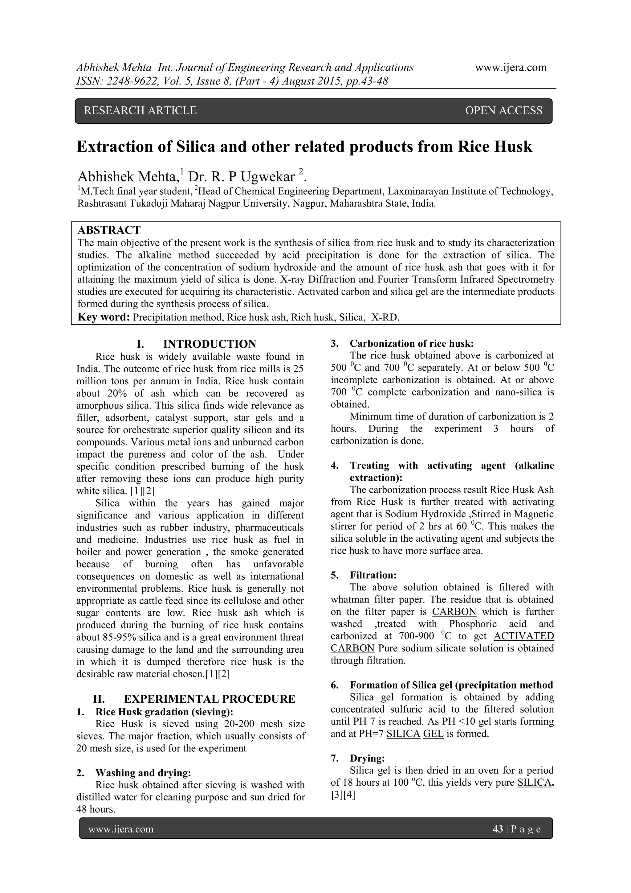 Extraction of Silica and other related products from Rice Husk | PDF