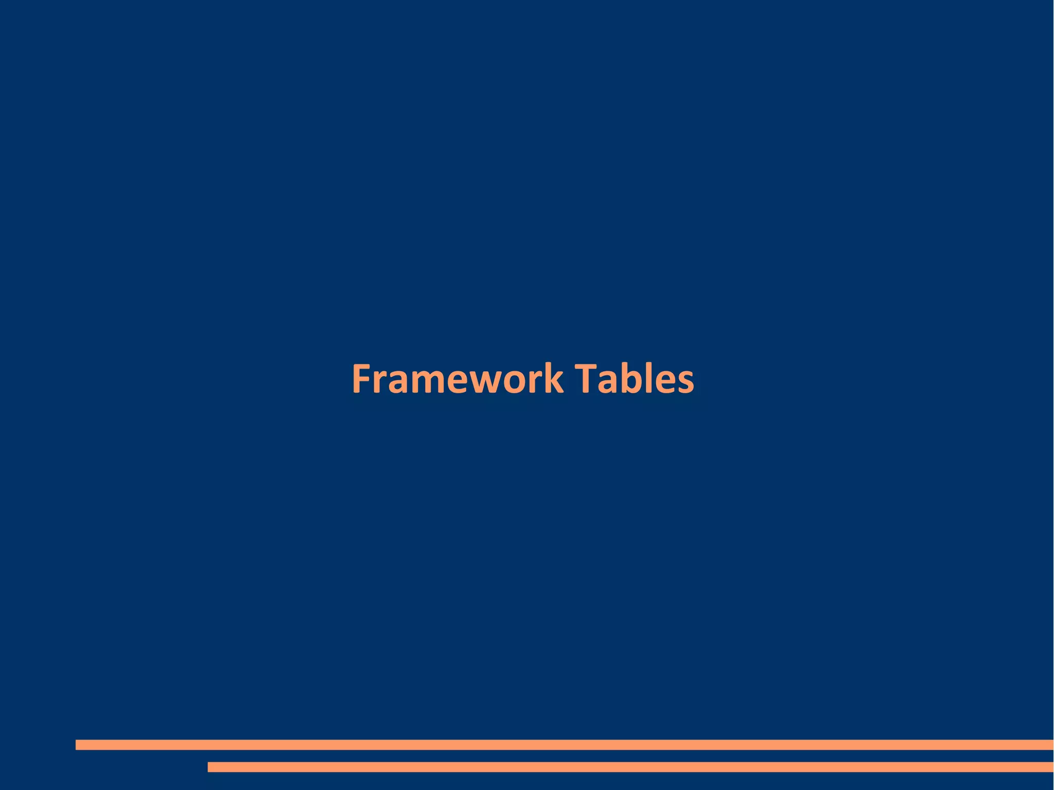 Framework Tables
 