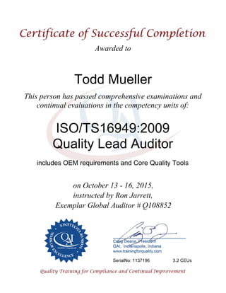 Certification ts16949