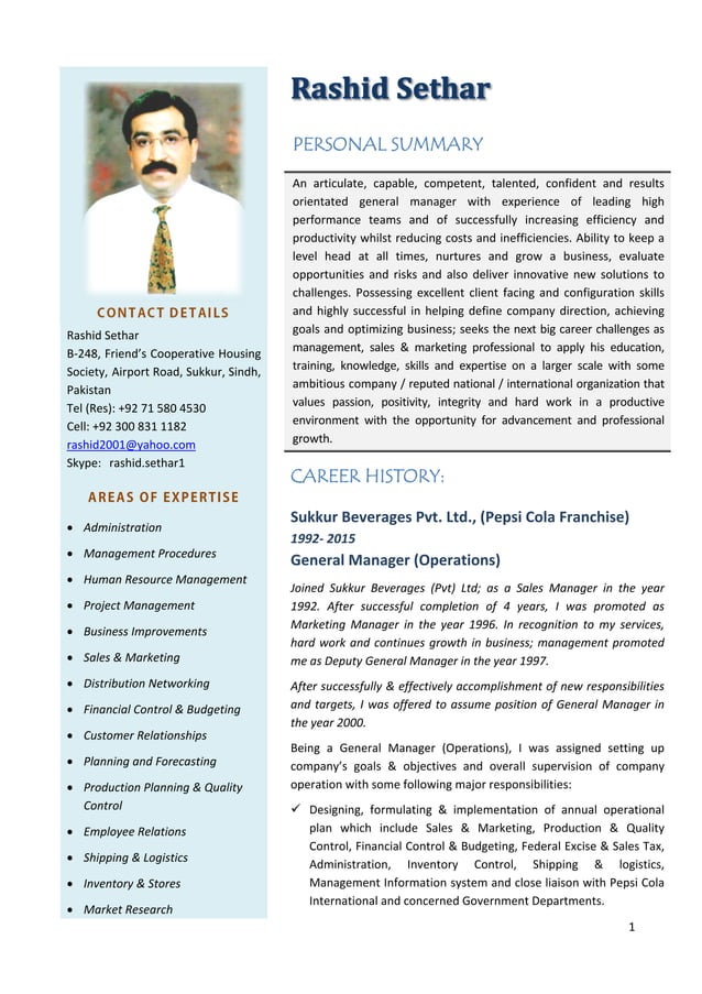 CV Rashid Sethar | PDF | Business Administration | Business