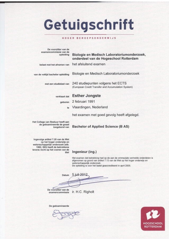 Bachelor Diploma (HLO Rotterdam)