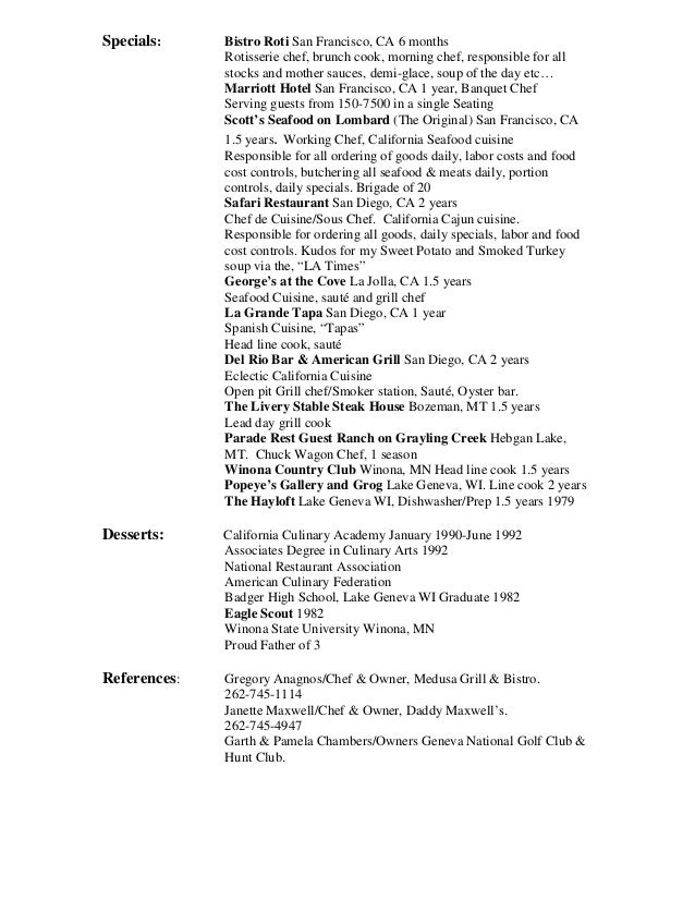 resume for culinary arts