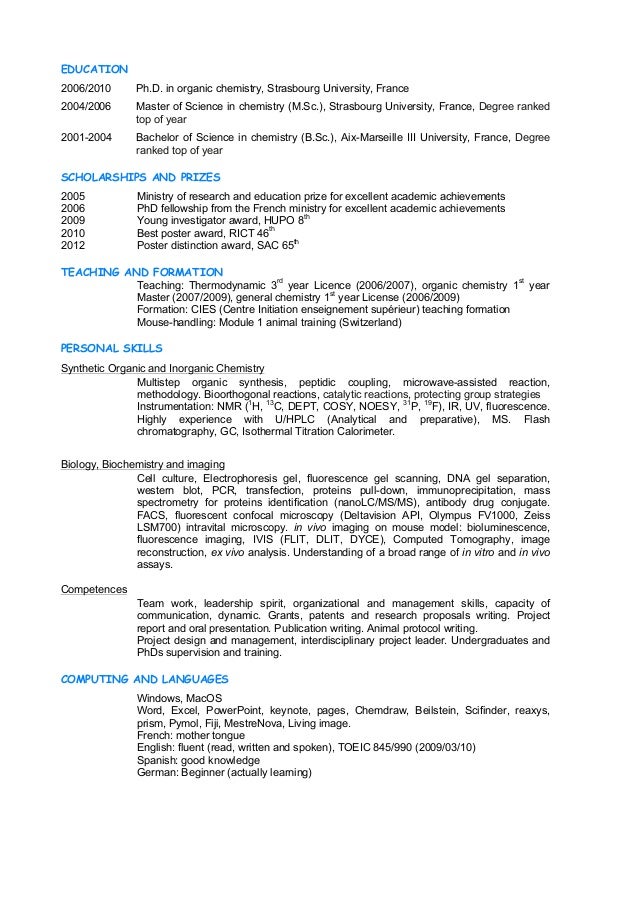 Resume for phd in organic chemistry