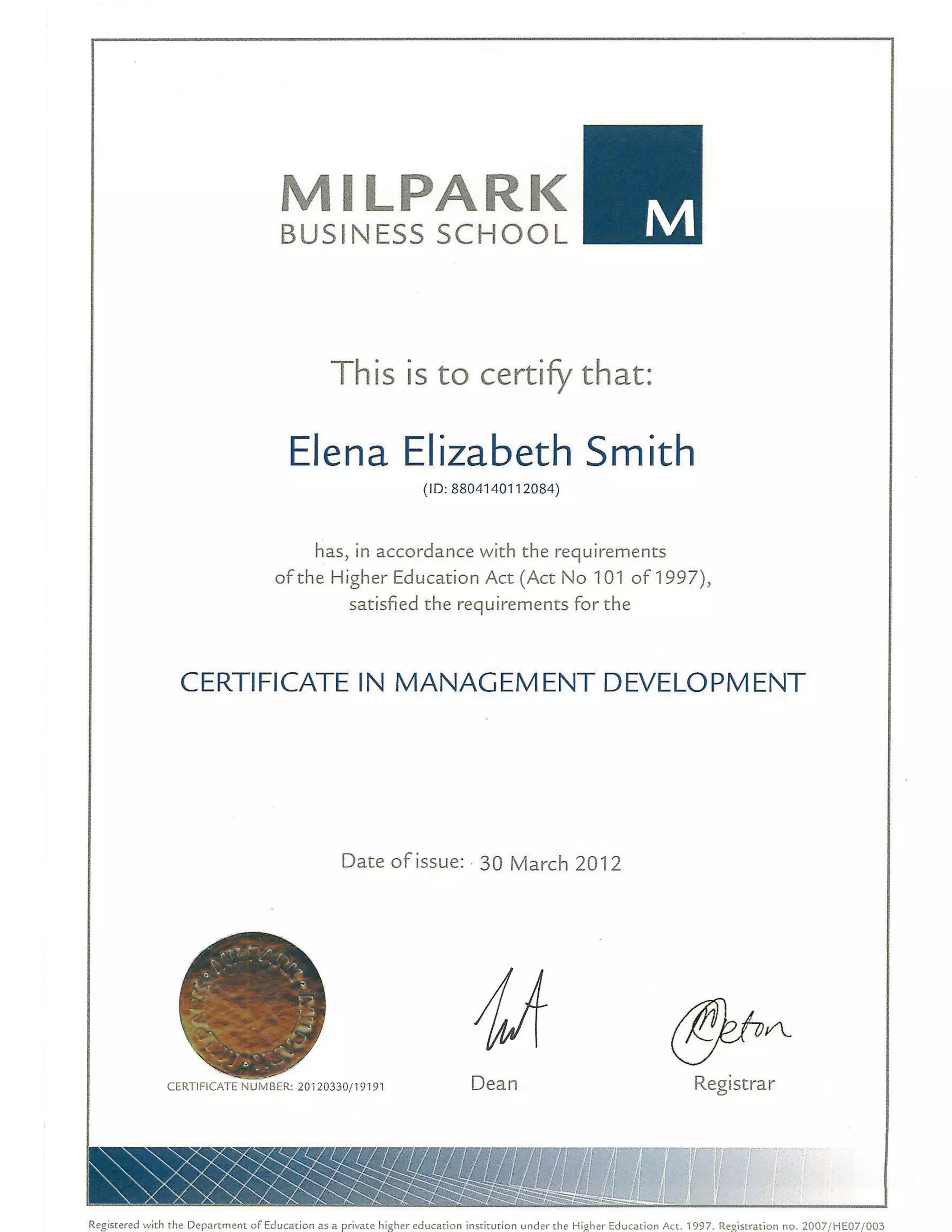 Milpark Business School - Management Development | PDF