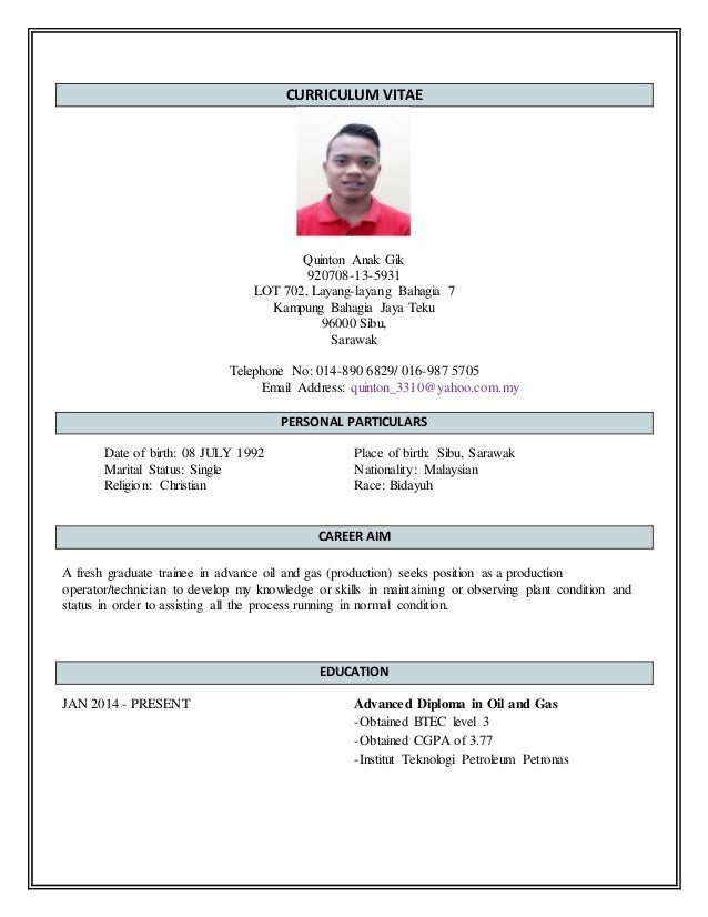 Completed curriculum vitae image