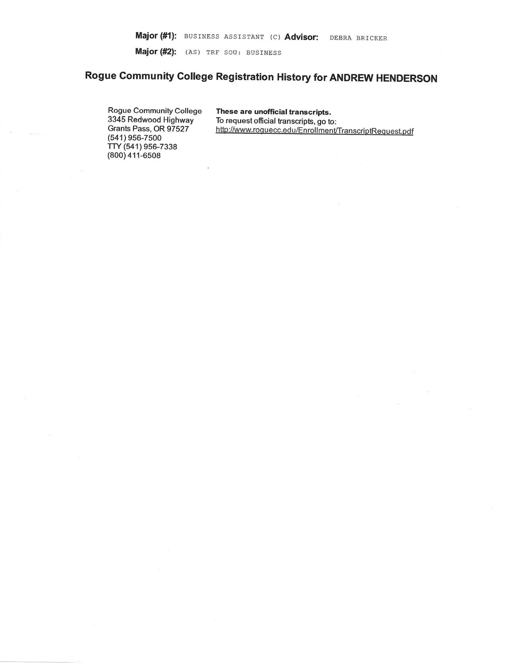 RCC Unofficial Transcript | PDF