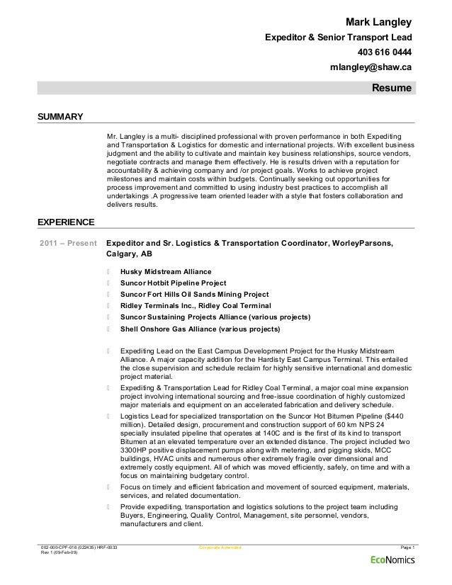expeditor resume