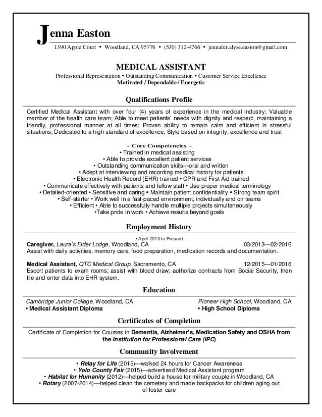 easton jenna medical assistant final qualifications for medical assistant