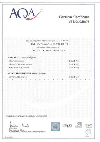 A-Level certificate PDF