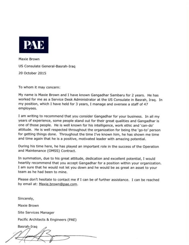 Reference Letter From Site Service Manager