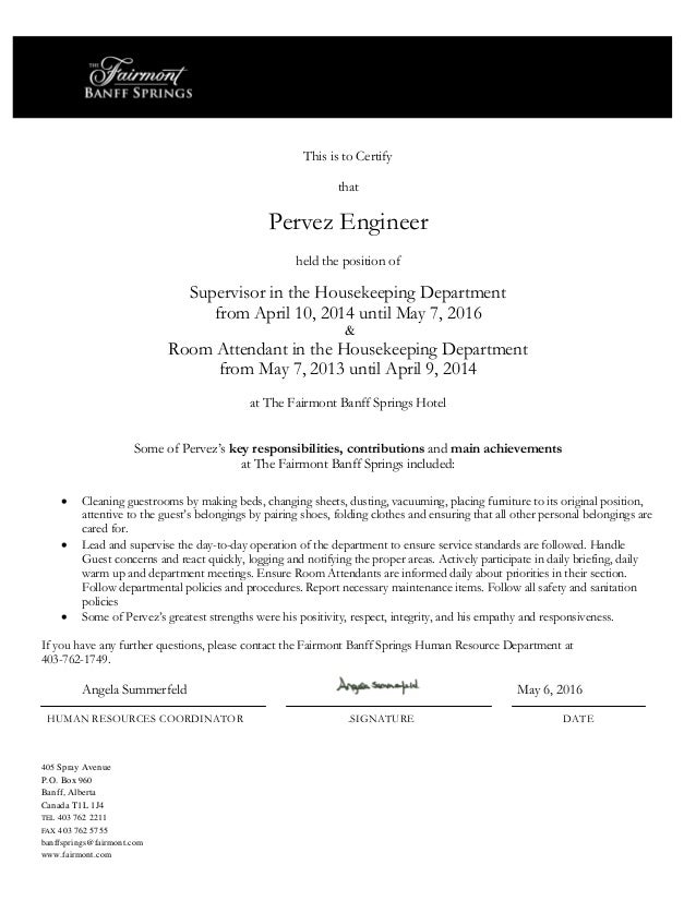 Fairmont BSH Job Certification