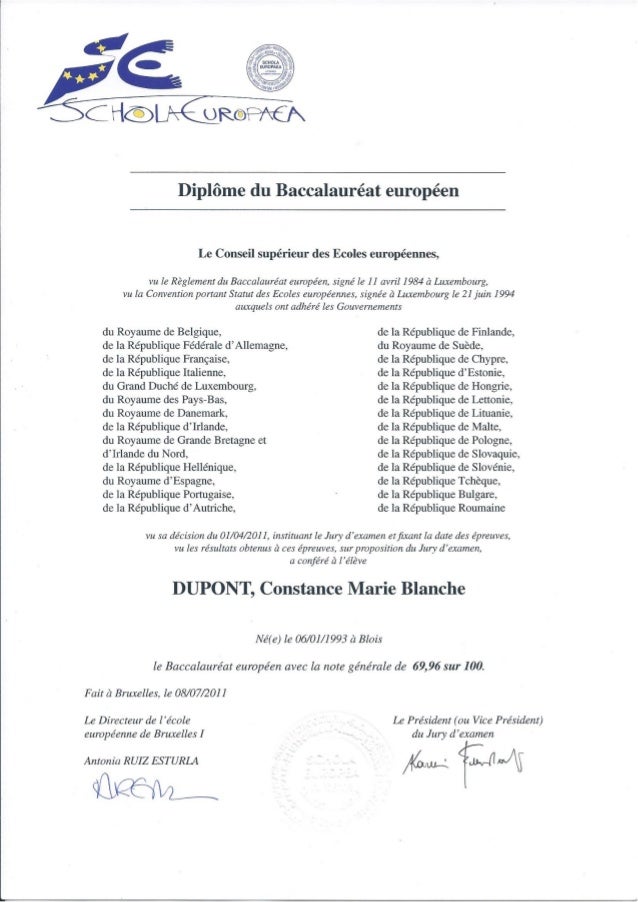 Diplome Baccalaureat Europeen Constance Dupont