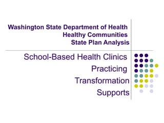 Washington State Department of Health
Healthy Communities
State Plan Analysis
School-Based Health Clinics
Practicing
Transformation
Supports
 